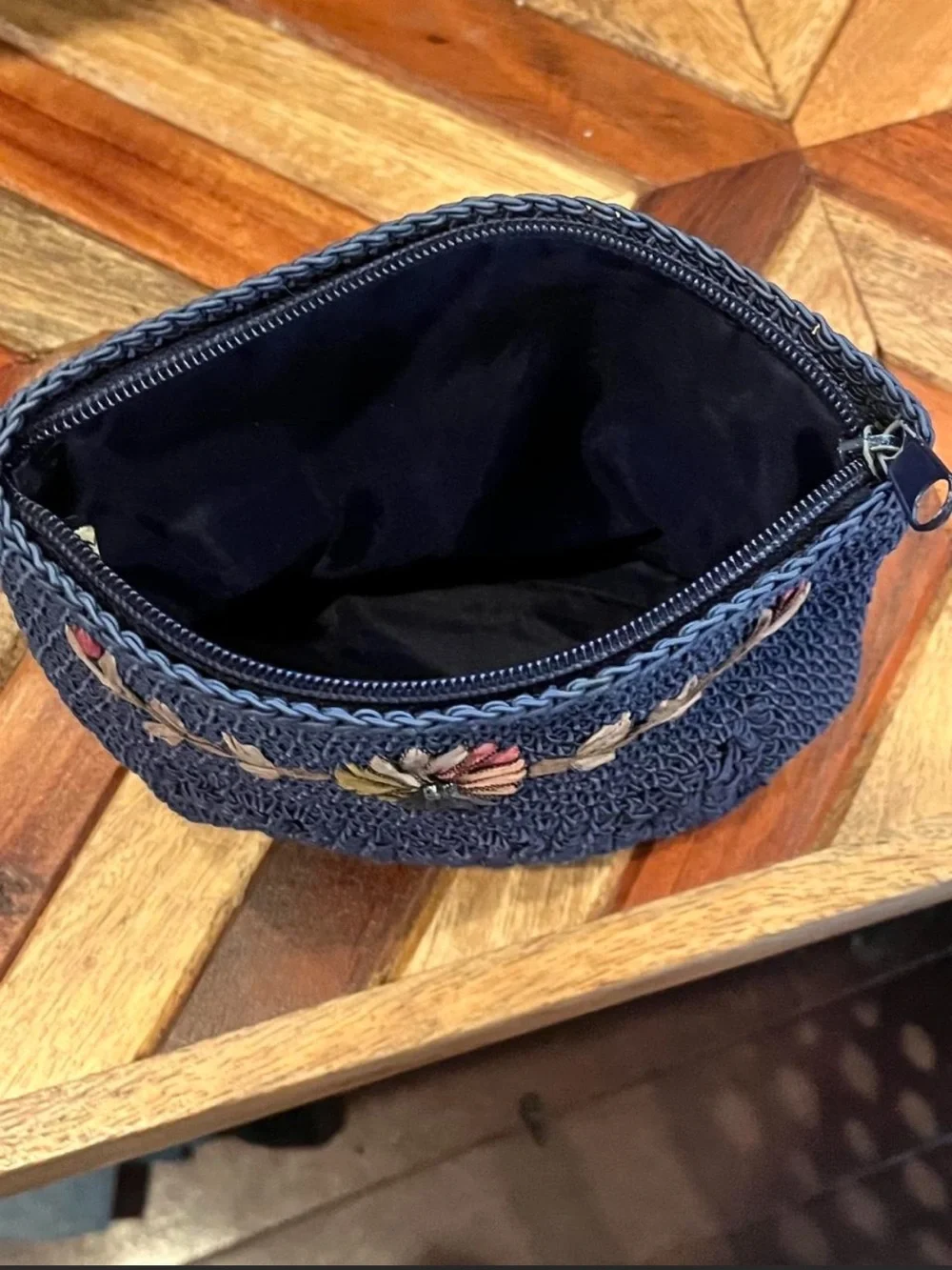 Cappelli Straworld Woven Navy Floral Embroidered Clutch